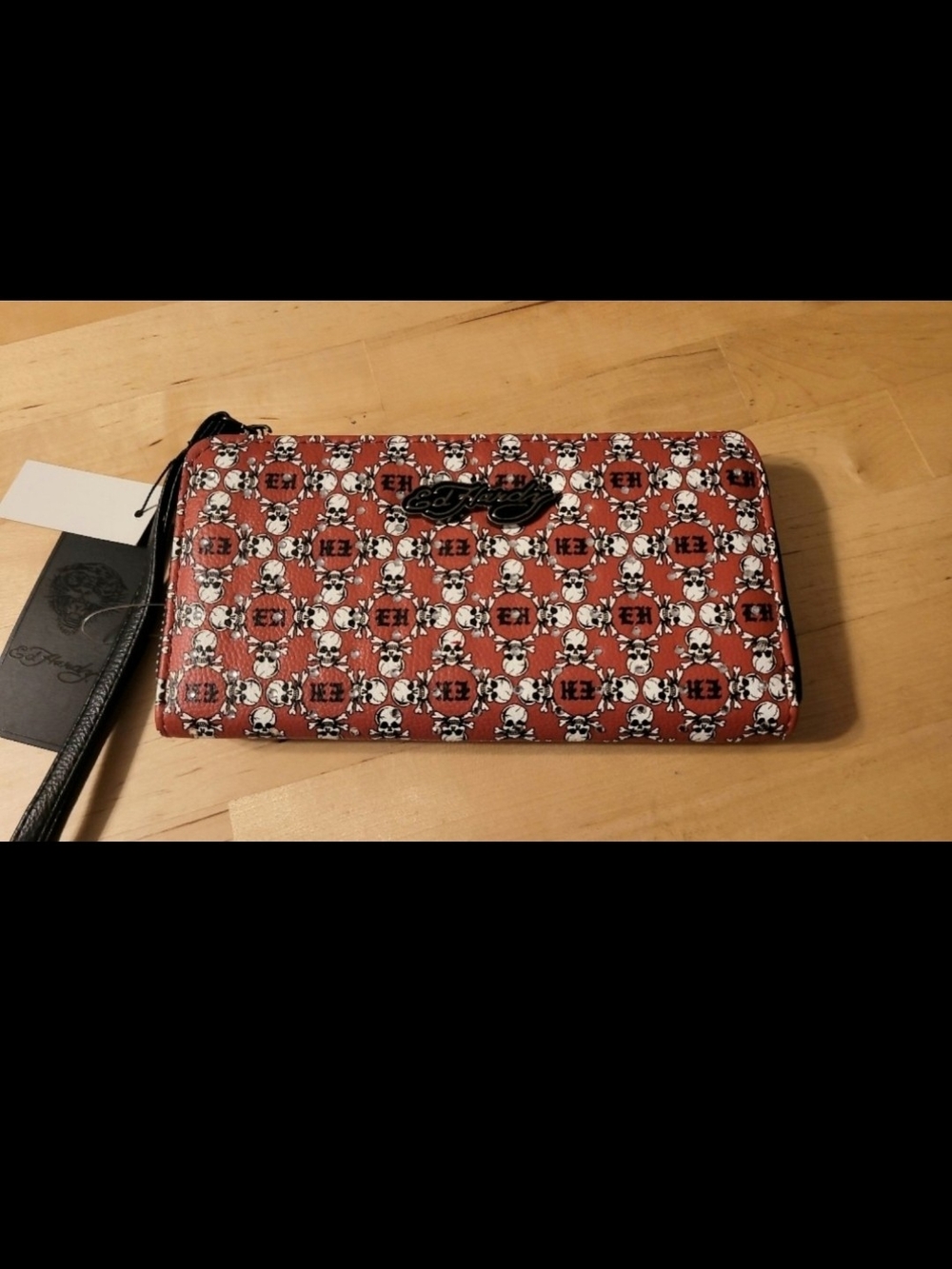 Ed Hardy Red Skull Print Zip-Around Wallet